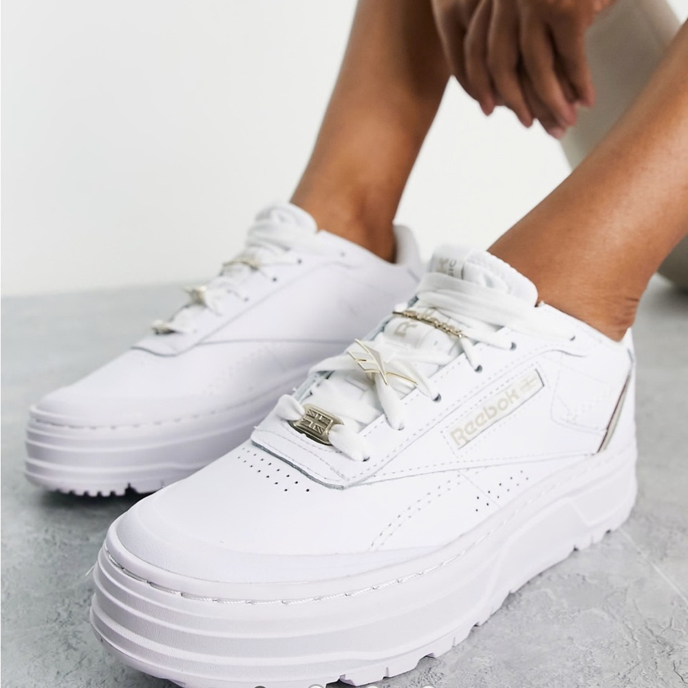 Reebok White Chunky Platform Sneakers with Metallic Accents